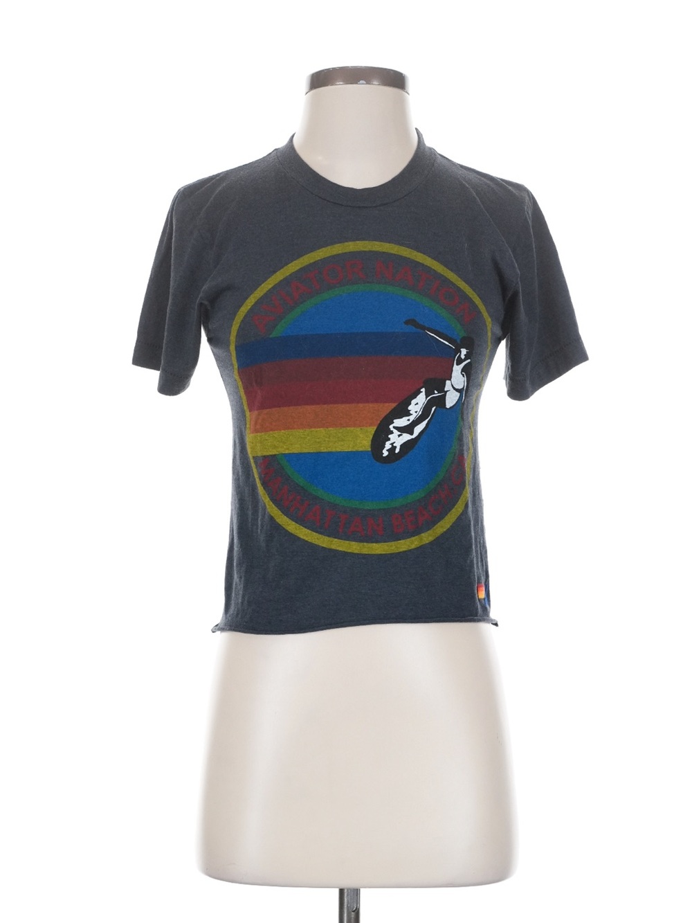 Aviator Nation Charcoal Tee with Rainbow Circle Logo